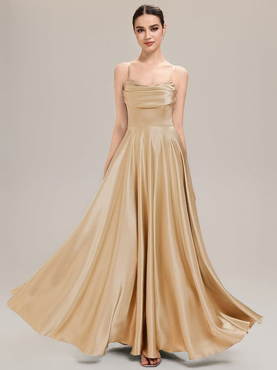 Rhinestone Embellished Satin Sleeveless Bridesmaid Dress #color_Champagne