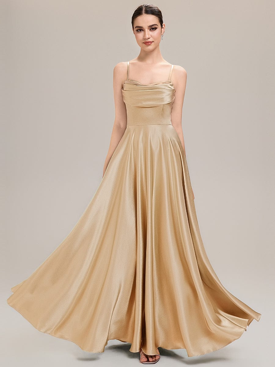 Rhinestone Embellished Satin Sleeveless Bridesmaid Dress #color_Champagne