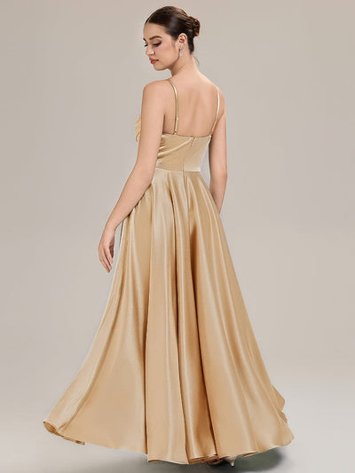 Rhinestone Embellished Satin Sleeveless Bridesmaid Dress #color_Champagne