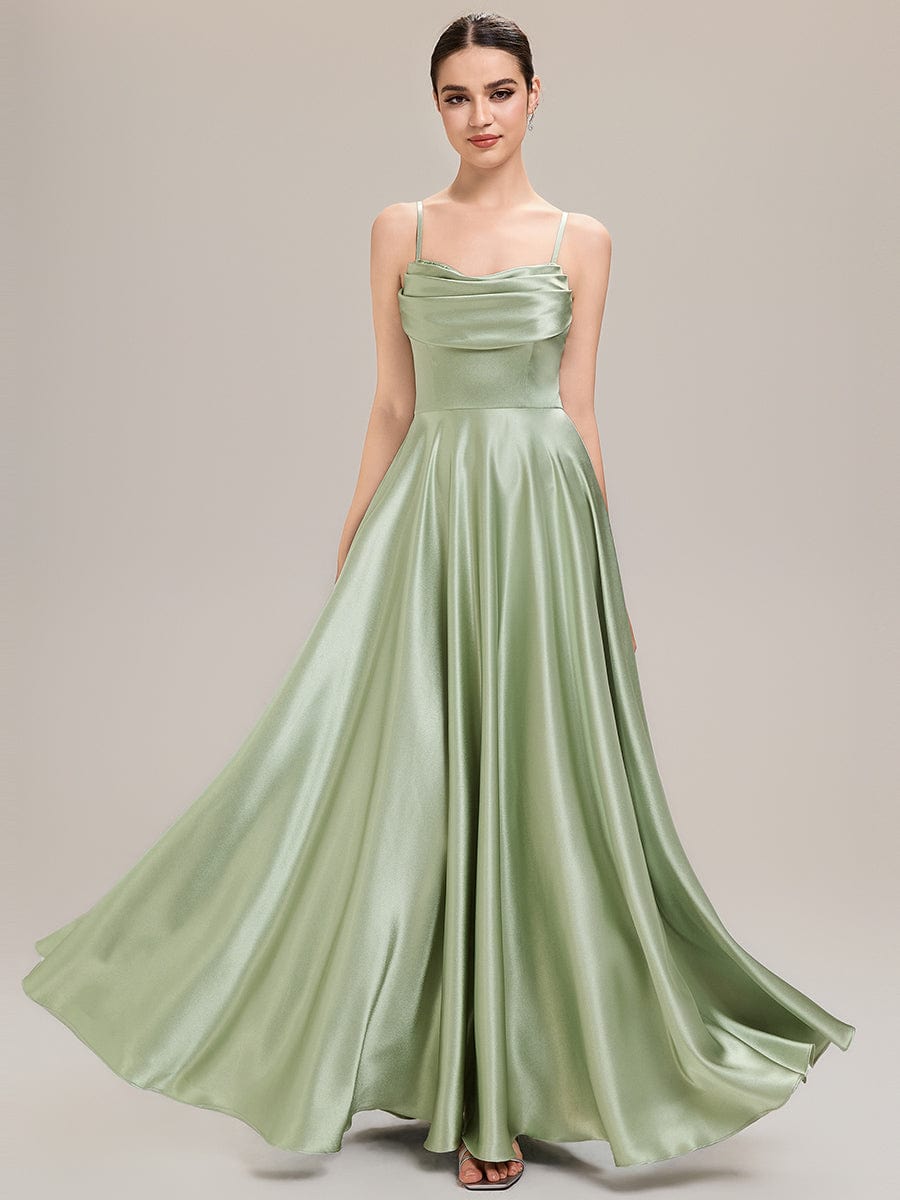 Rhinestone Embellished Satin Sleeveless Bridesmaid Dress #color_Mint Green