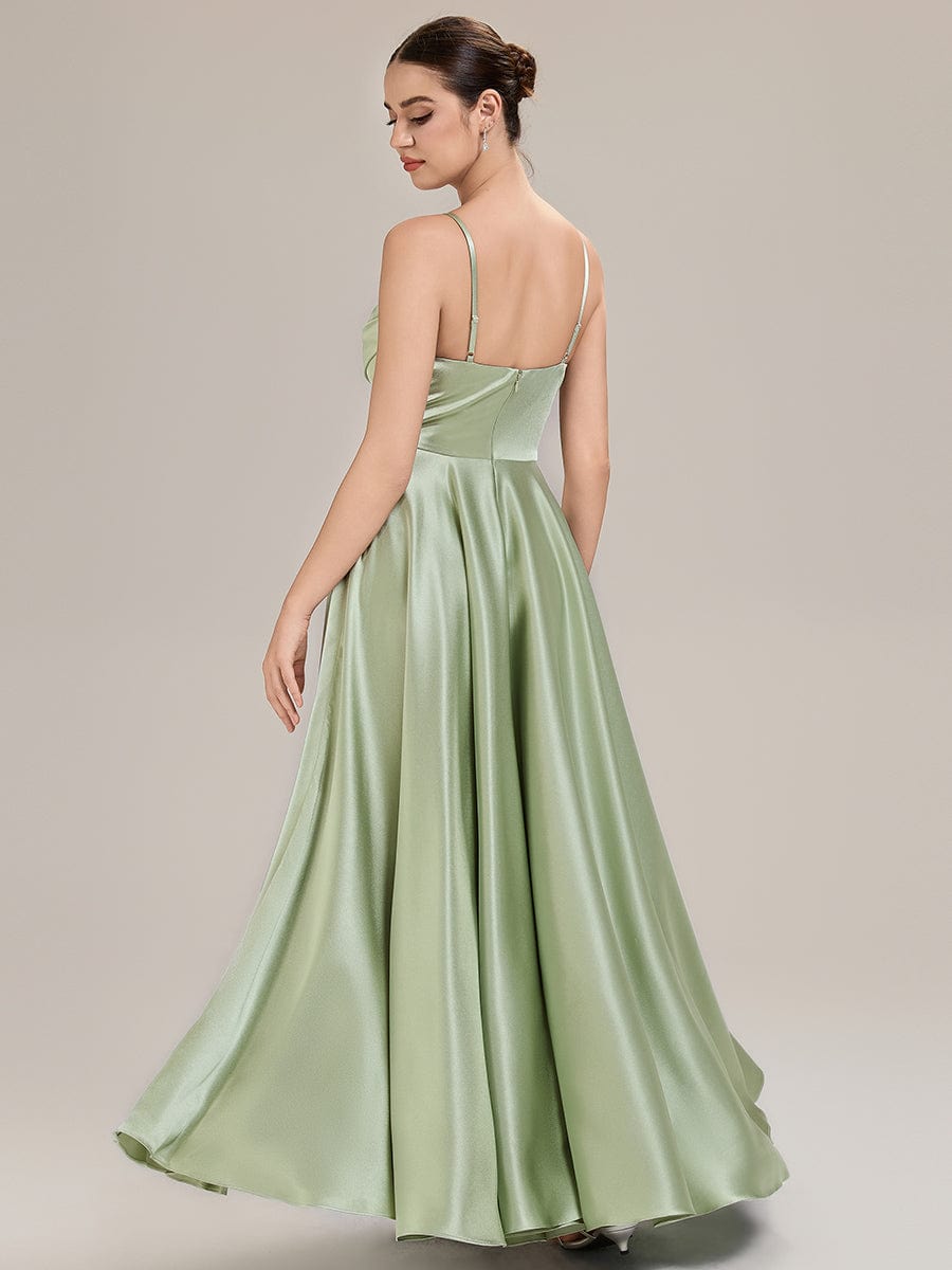 Rhinestone Embellished Satin Sleeveless Bridesmaid Dress #color_Mint Green