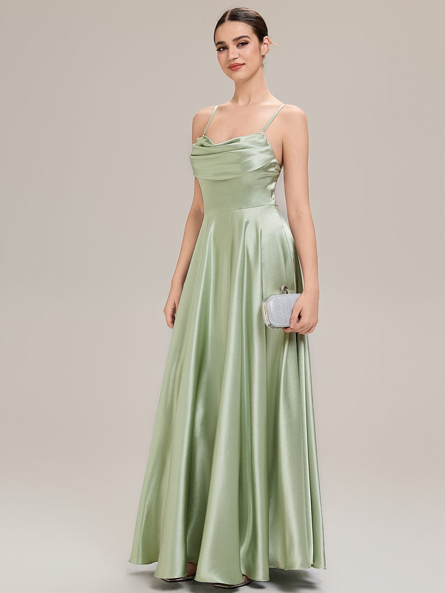 Rhinestone Embellished Satin Sleeveless Bridesmaid Dress #color_Mint Green
