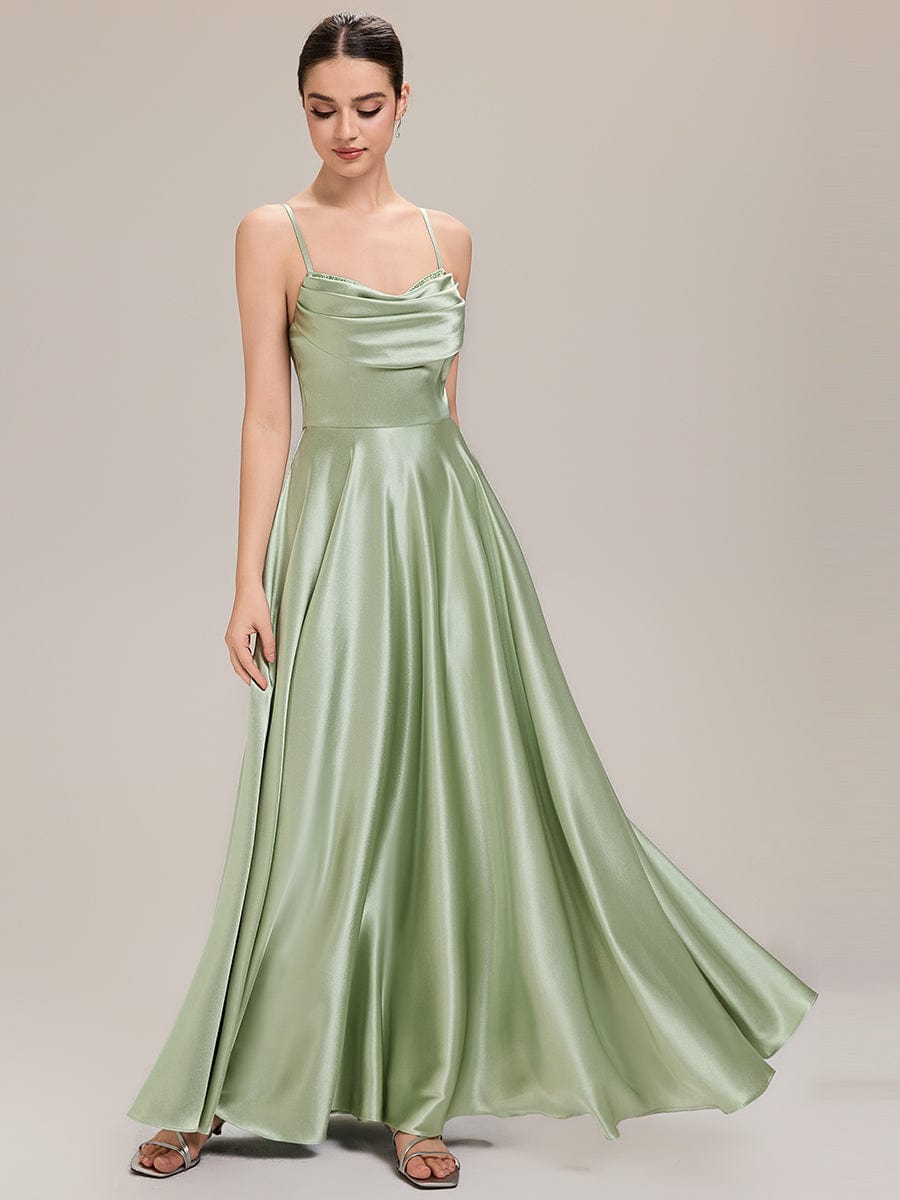 Rhinestone Embellished Satin Sleeveless Bridesmaid Dress #color_Mint Green