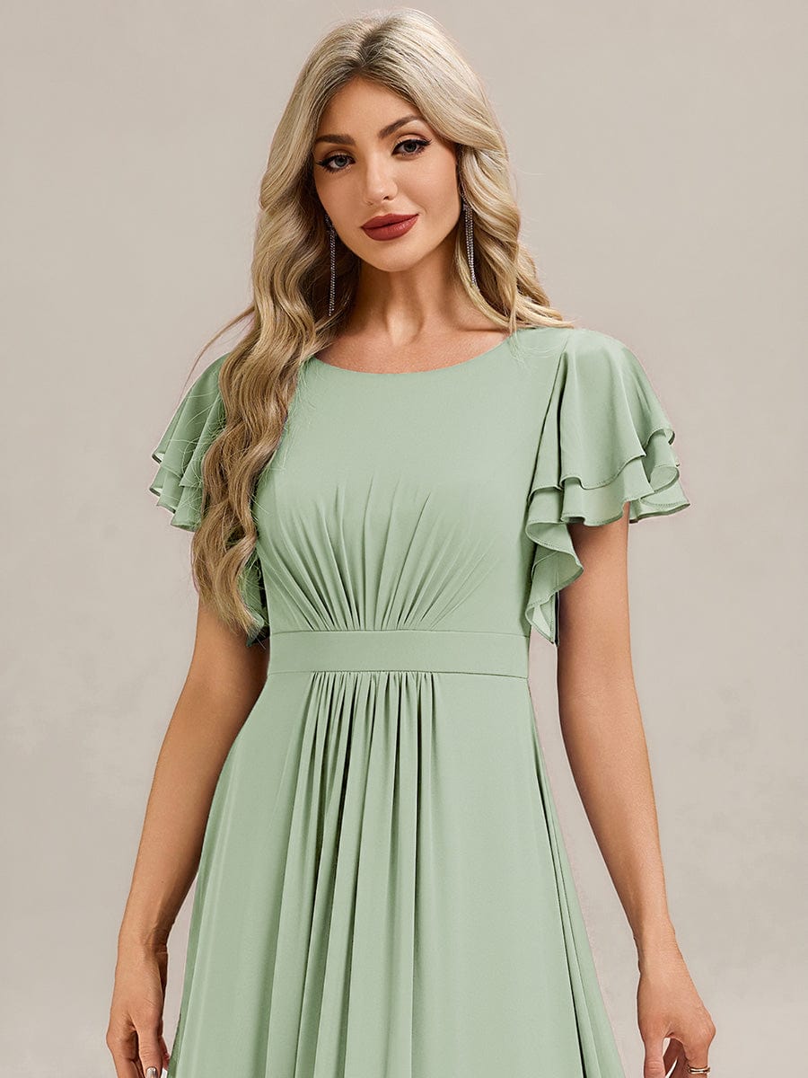 Gathered Chiffon Ruffle Sleeve Bridesmaid Dress #color_Mint Green