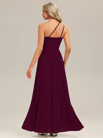 Gathered Chiffon Sleeveless Bridesmaid Dress #color_Burgundy