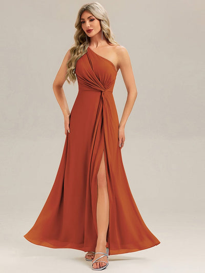 Gathered Chiffon Sleeveless Bridesmaid Dress #color_Burnt Orange