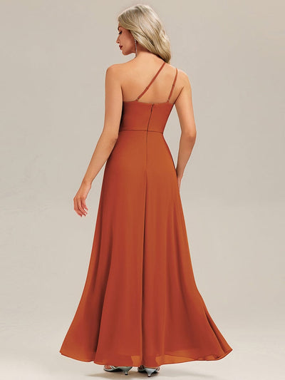 Gathered Chiffon Sleeveless Bridesmaid Dress #color_Burnt Orange