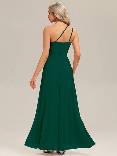 Gathered Chiffon Sleeveless Bridesmaid Dress #color_Dark Green