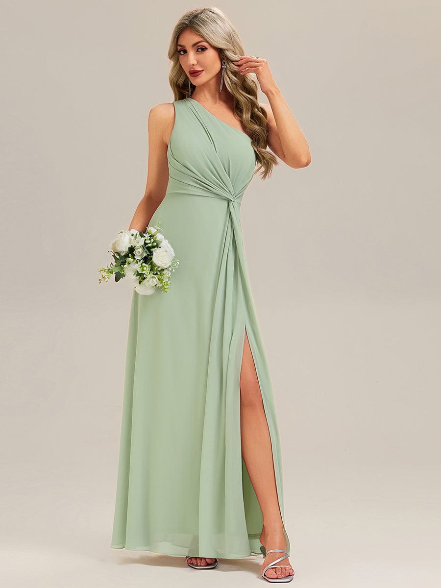 Gathered Chiffon Sleeveless Bridesmaid Dress #color_Mint Green