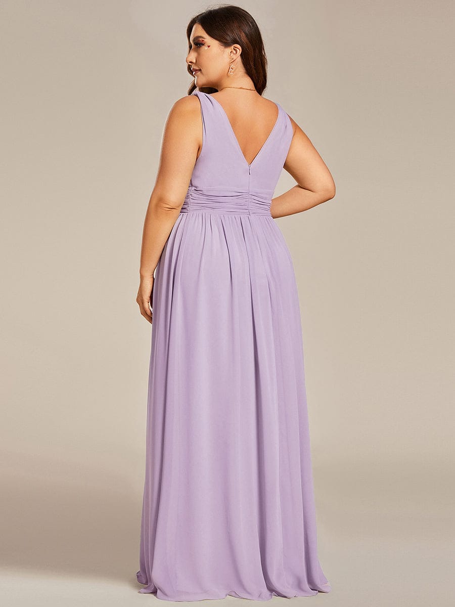 V Neck Sleeveless Pleated Chiffon Maxi Evening Dress #color_Frosted Lilac