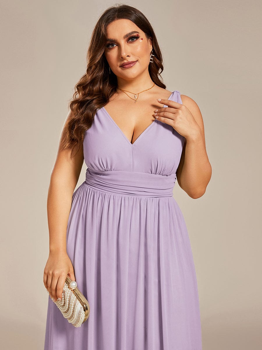 V Neck Sleeveless Pleated Chiffon Maxi Evening Dress #color_Frosted Lilac