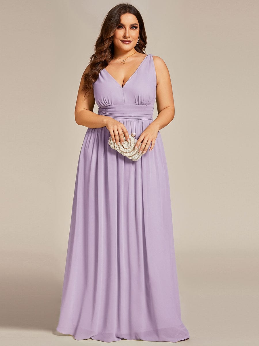 V Neck Sleeveless Pleated Chiffon Maxi Evening Dress #color_Frosted Lilac