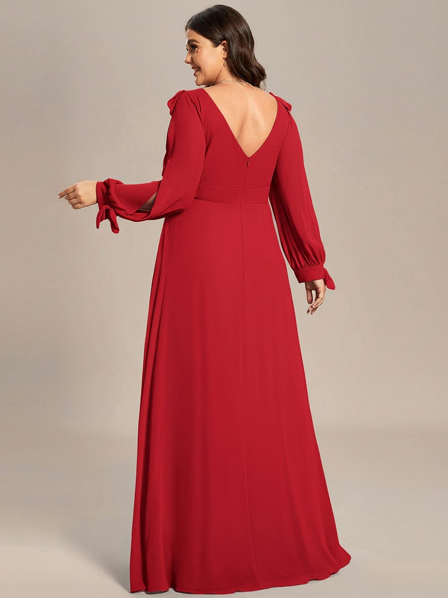 Gentle Split Sleeve Low Back Thigh Slit Bridesmaid Dress #color_Red