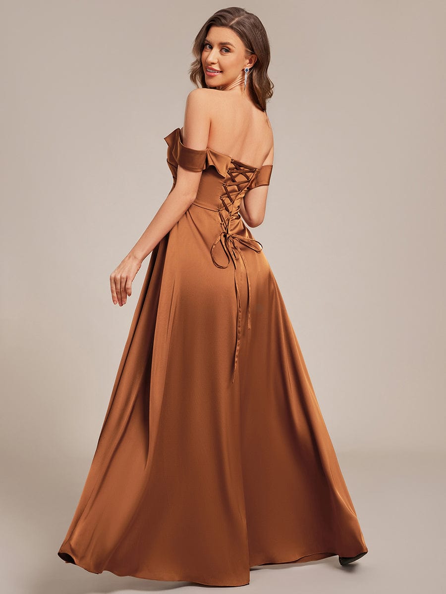 Off-Shoulder Lace-Up Satin Maxi.