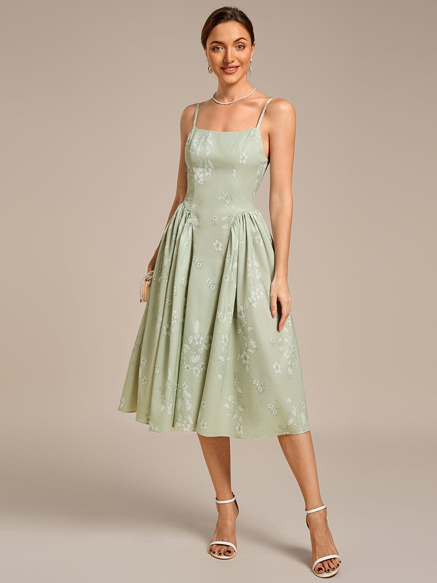 Printed Satin Strapless Guest Dress #color_Vintage Primrose Celadon