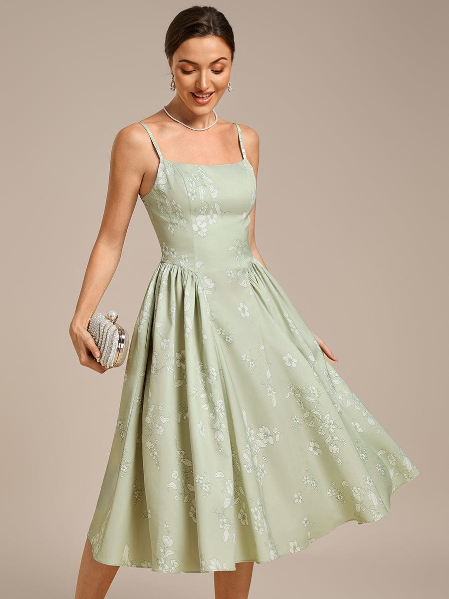 Printed Satin Strapless Guest Dress #color_Vintage Primrose Celadon