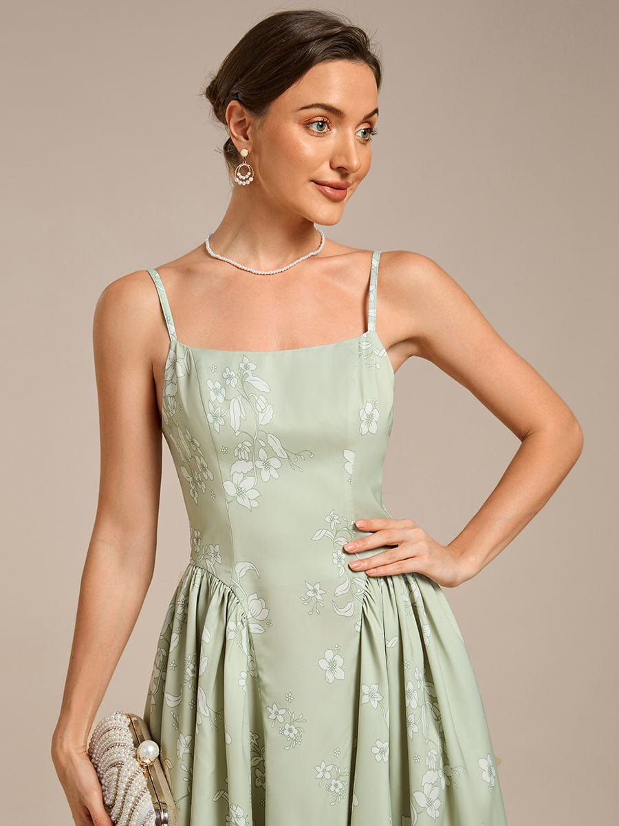 Printed Satin Strapless Guest Dress #color_Vintage Primrose Celadon