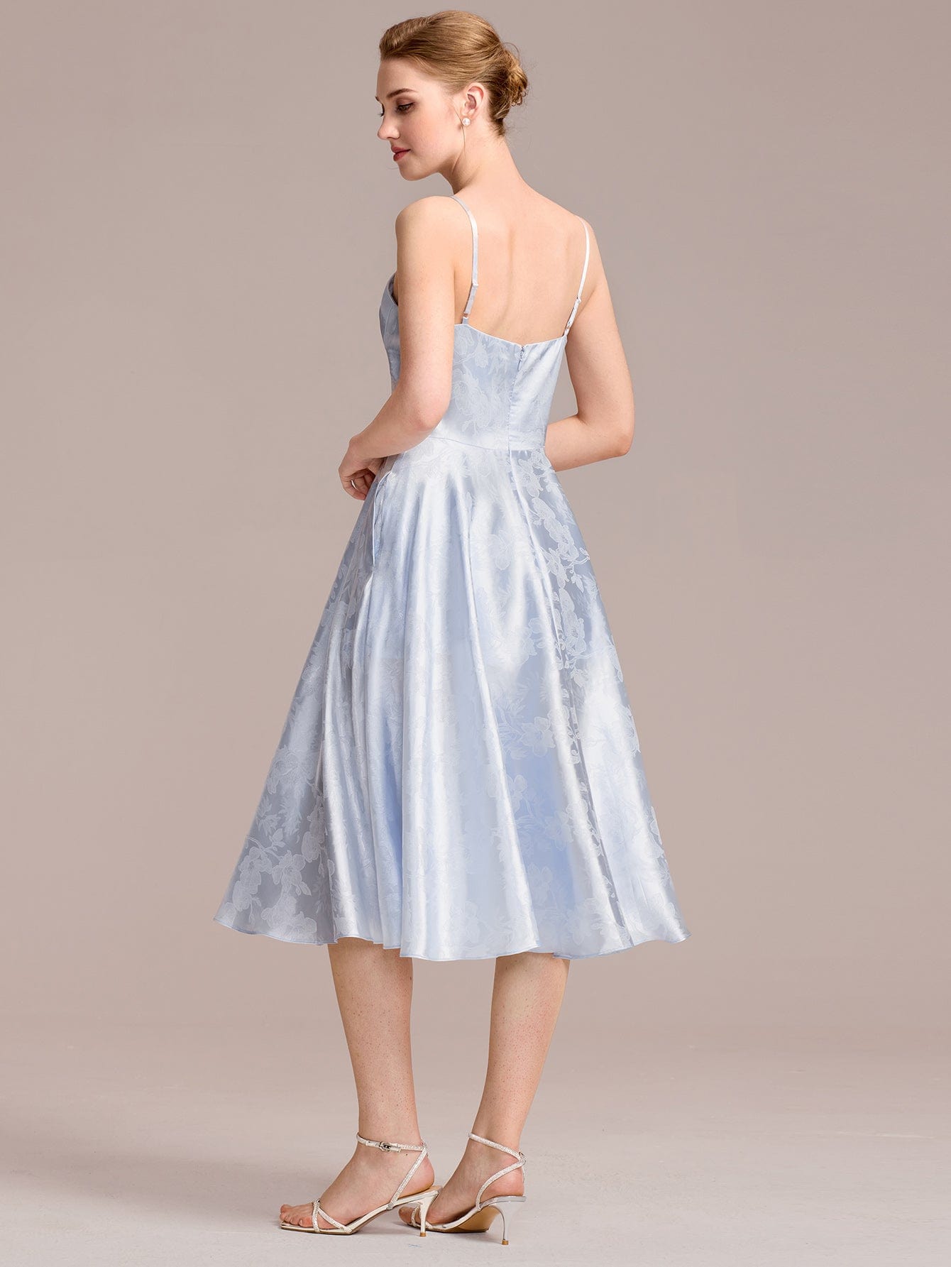 Printed Satin Sling Guest Dress with Pockets #color_Ice Blue