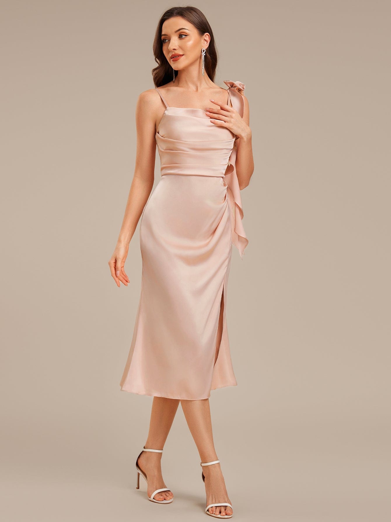 Satin Strapless Slit Guest Dress #color_English Rose