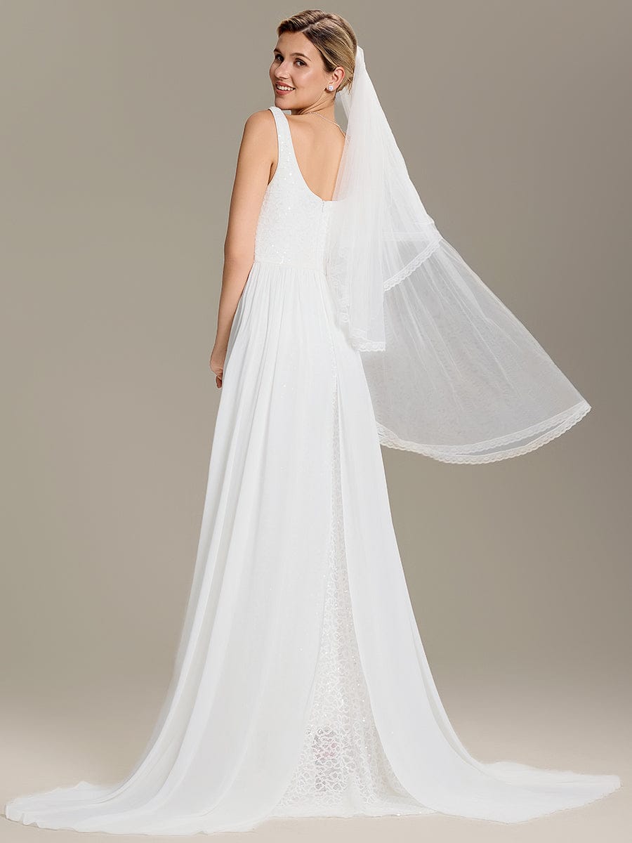 Sweetheart Neck Fishtail Sequin Backless Wedding Dresses #color_White