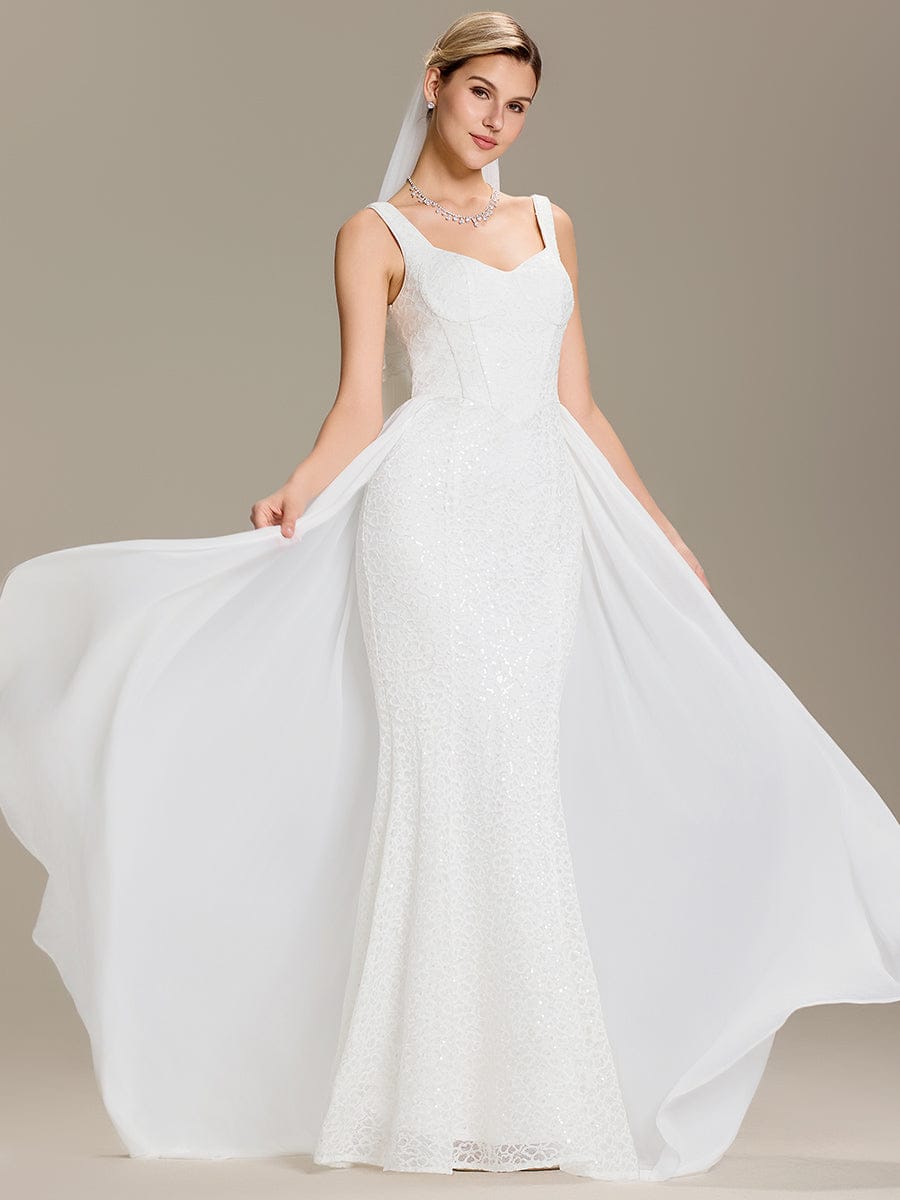 Sweetheart Neck Fishtail Sequin Backless Wedding Dresses #color_White