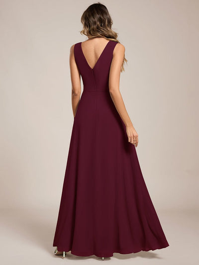 Elegant Side Slit Bridesmaid Dress #color_Burgundy