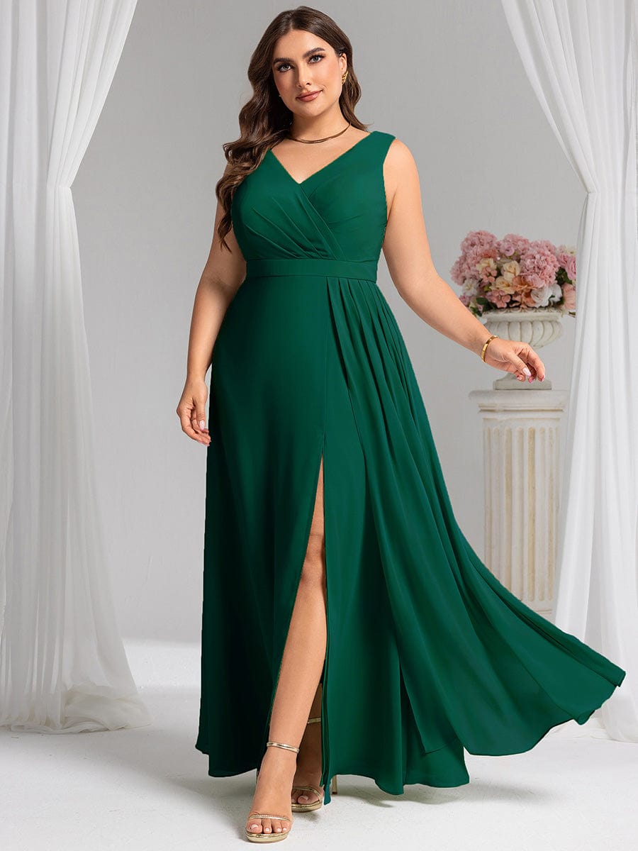 Elegant Side Slit Bridesmaid Dress #color_Dark Green