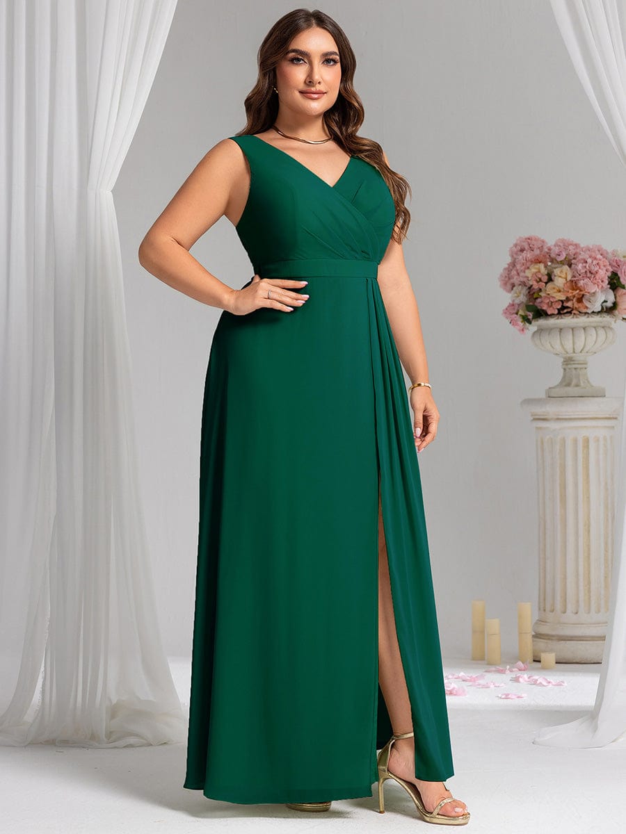 Elegant Side Slit Bridesmaid Dress #color_Dark Green