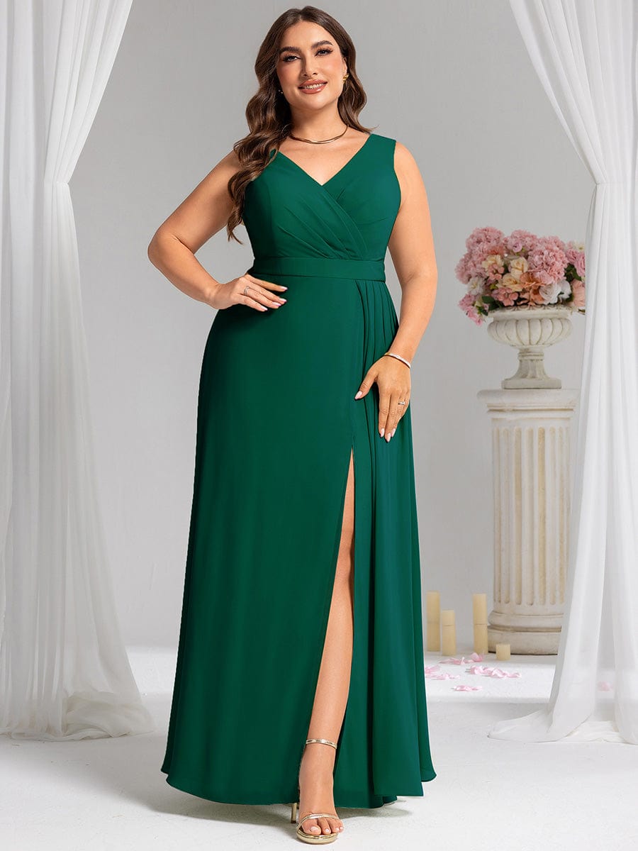 Elegant Side Slit Bridesmaid Dress #color_Dark Green