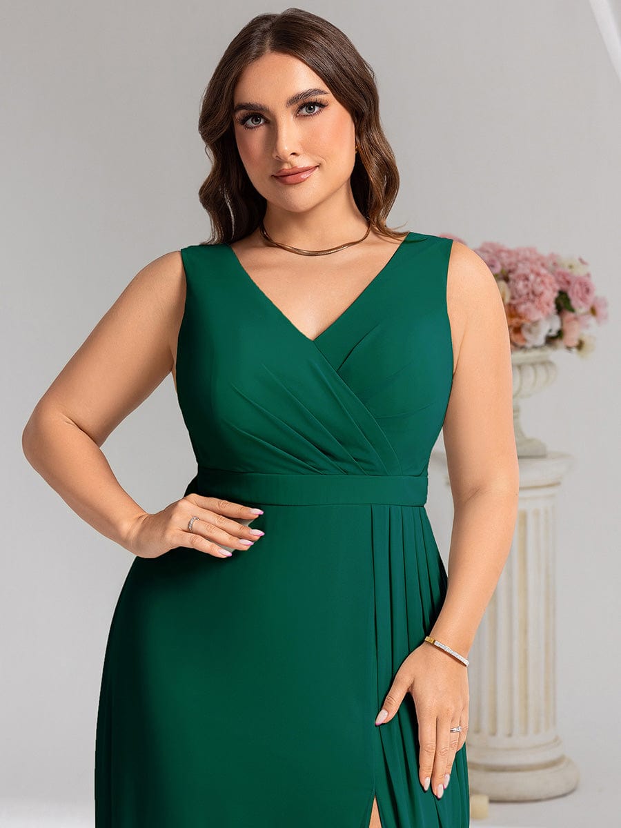Elegant Side Slit Bridesmaid Dress #color_Dark Green