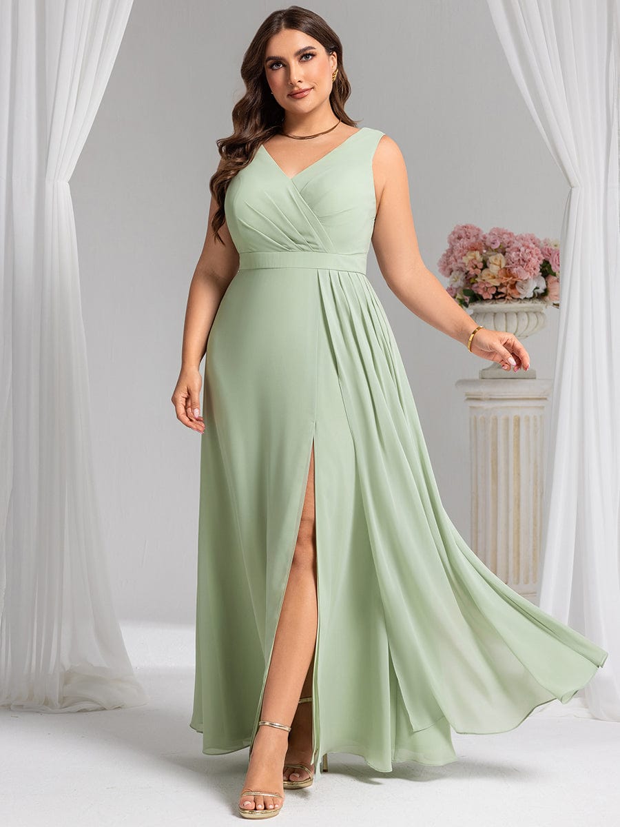 Elegant Side Slit Bridesmaid Dress #color_Mint Green