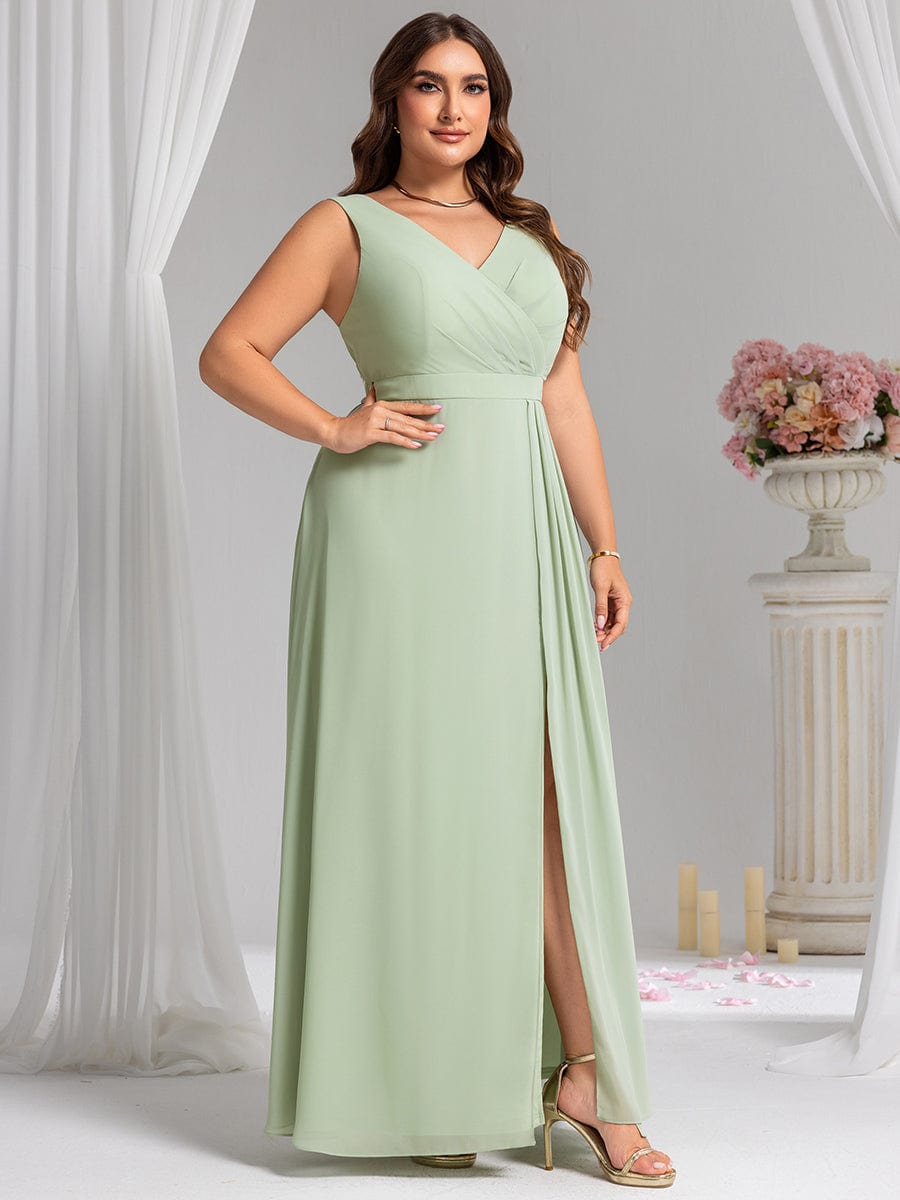 Elegant Side Slit Bridesmaid Dress #color_Mint Green