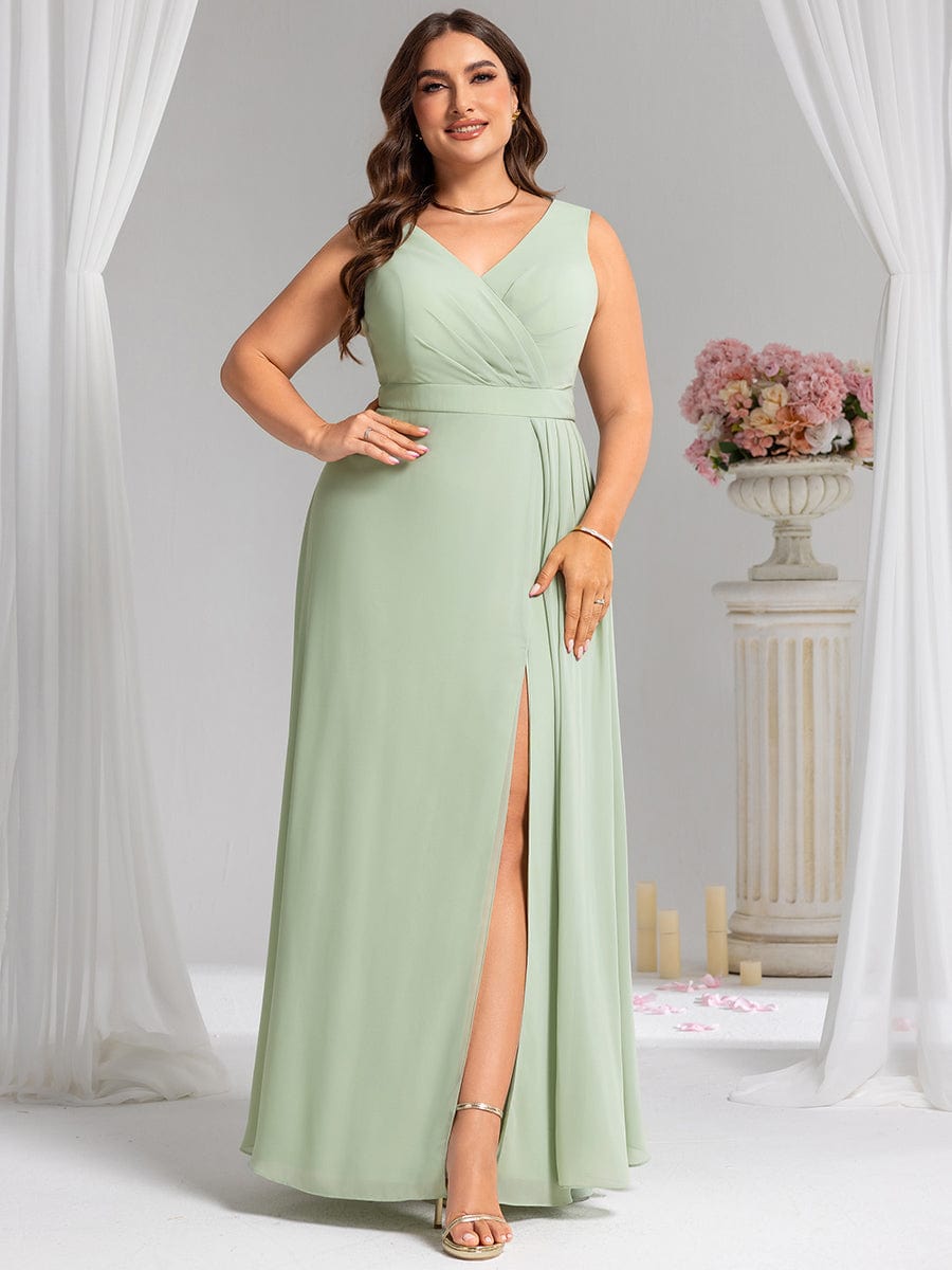 Elegant Side Slit Bridesmaid Dress #color_Mint Green