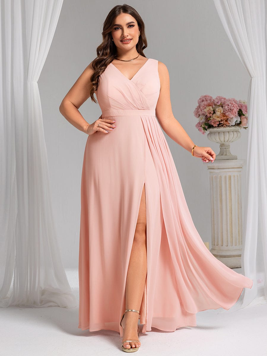 Elegant Side Slit Bridesmaid Dress #color_Pink
