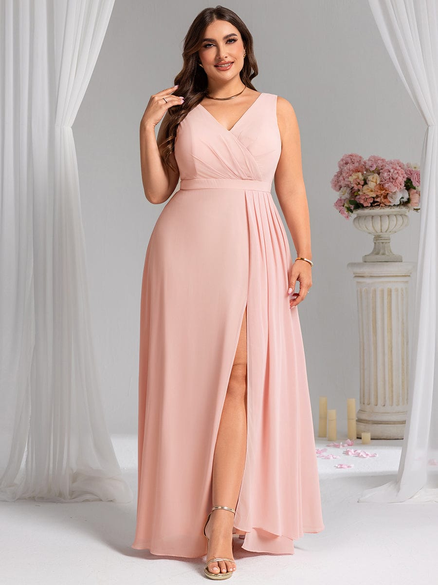 Elegant Side Slit Bridesmaid Dress #color_Pink