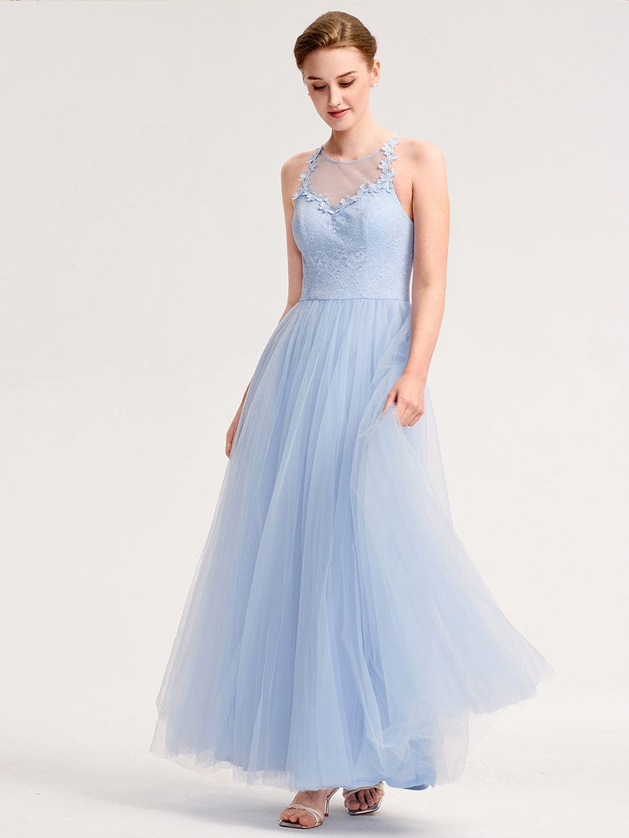 Applique Sleeveless Tulle Bridesmaid Dress #color_Ice Blue