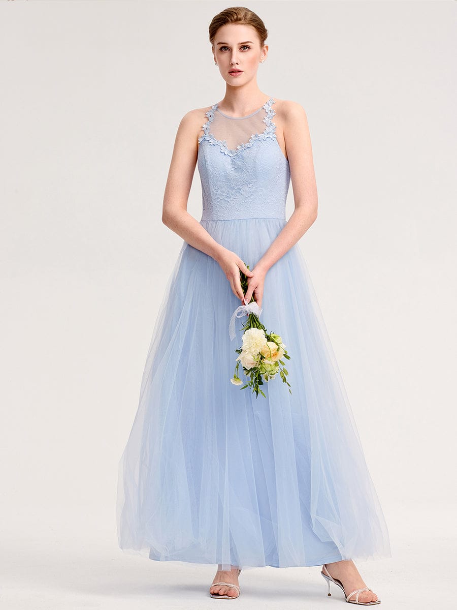 Applique Sleeveless Tulle Bridesmaid Dress #color_Ice Blue