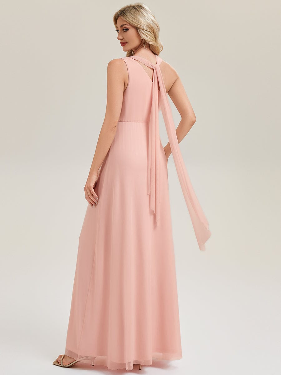 One Shoulder Multiway Bridesmaid Dress with Flowing Ribbon #color_Pink