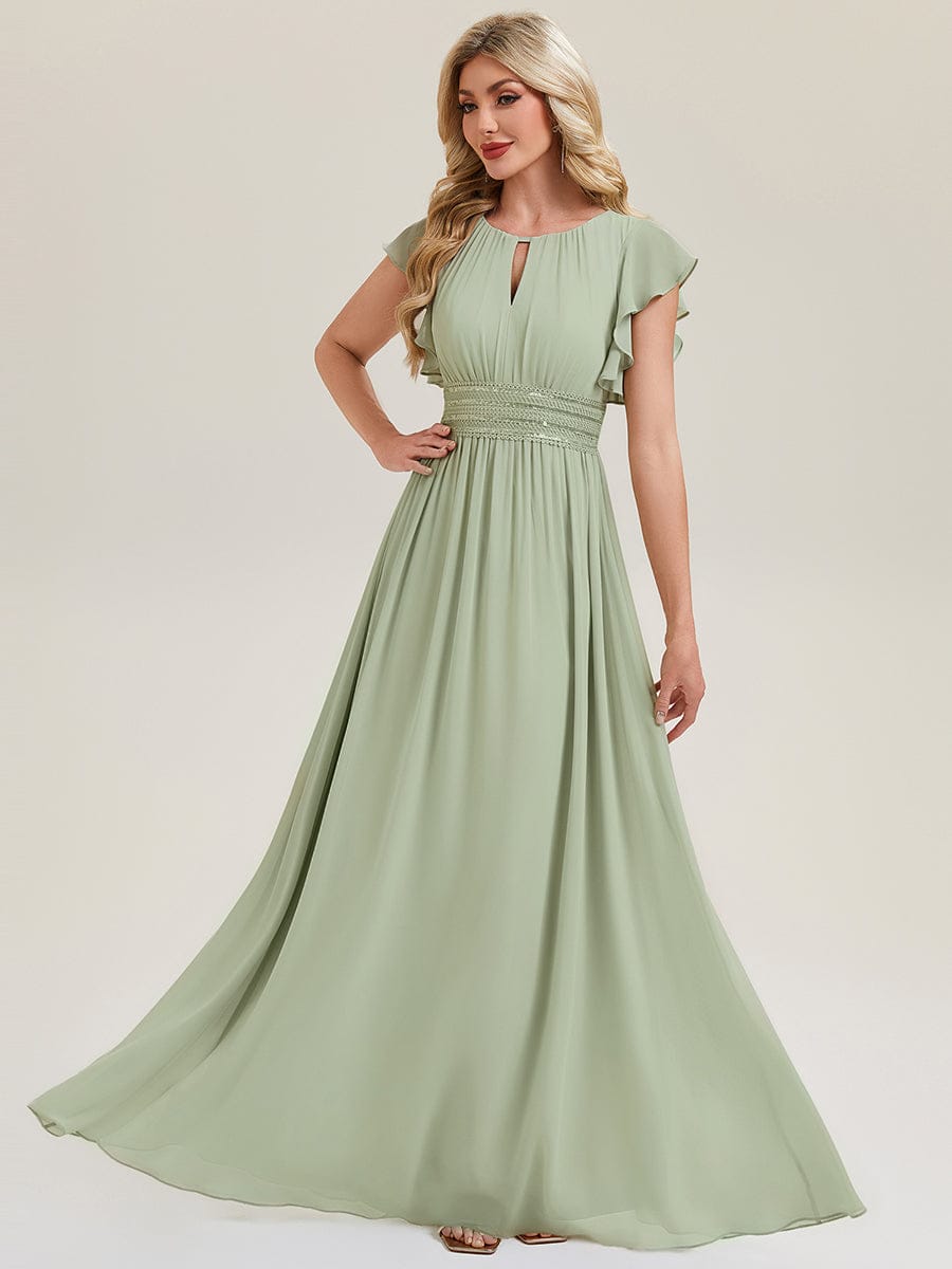 Elegant Open Back Bridesmaid Dress with Ruffled Sleeves #color_Mint Green