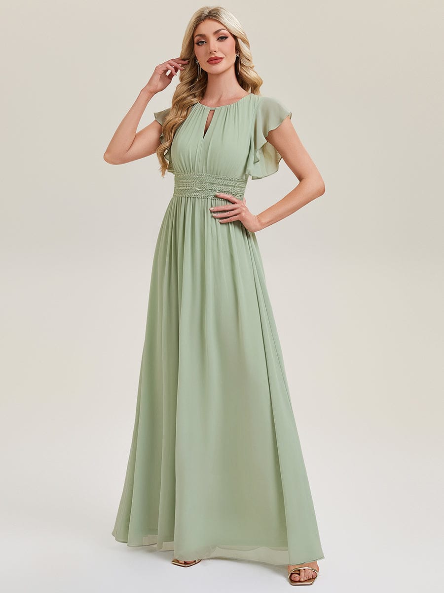 Elegant Open Back Bridesmaid Dress with Ruffled Sleeves #color_Mint Green