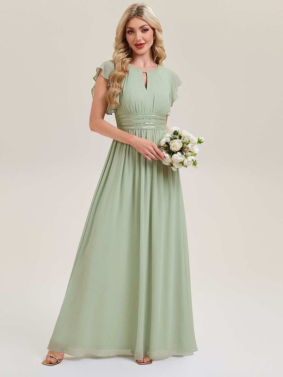 Elegant Open Back Bridesmaid Dress with Ruffled Sleeves #color_Mint Green