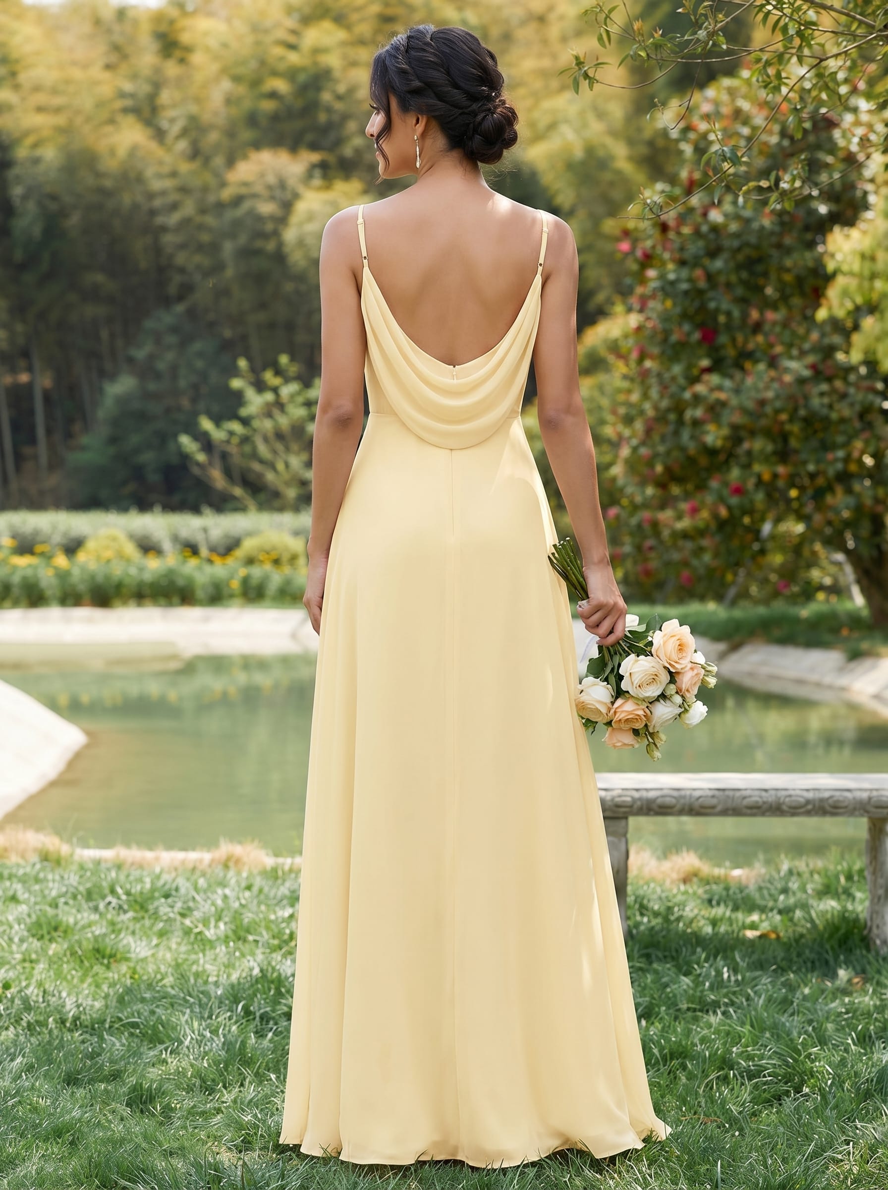 Sweetheart Draped Back Floor Length Bridesmaid Dress #color_Yellow