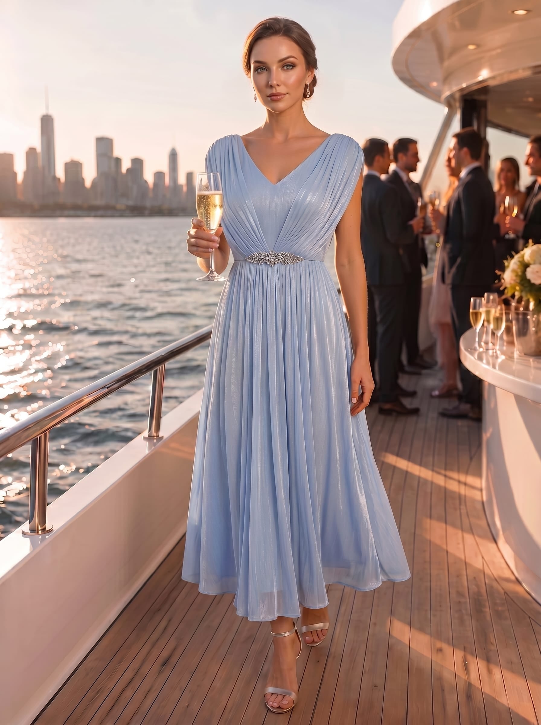 Flowing Ribbons Sea-island filament fabircs Batwing Sleeve Dress #color_Light Dusty Blue