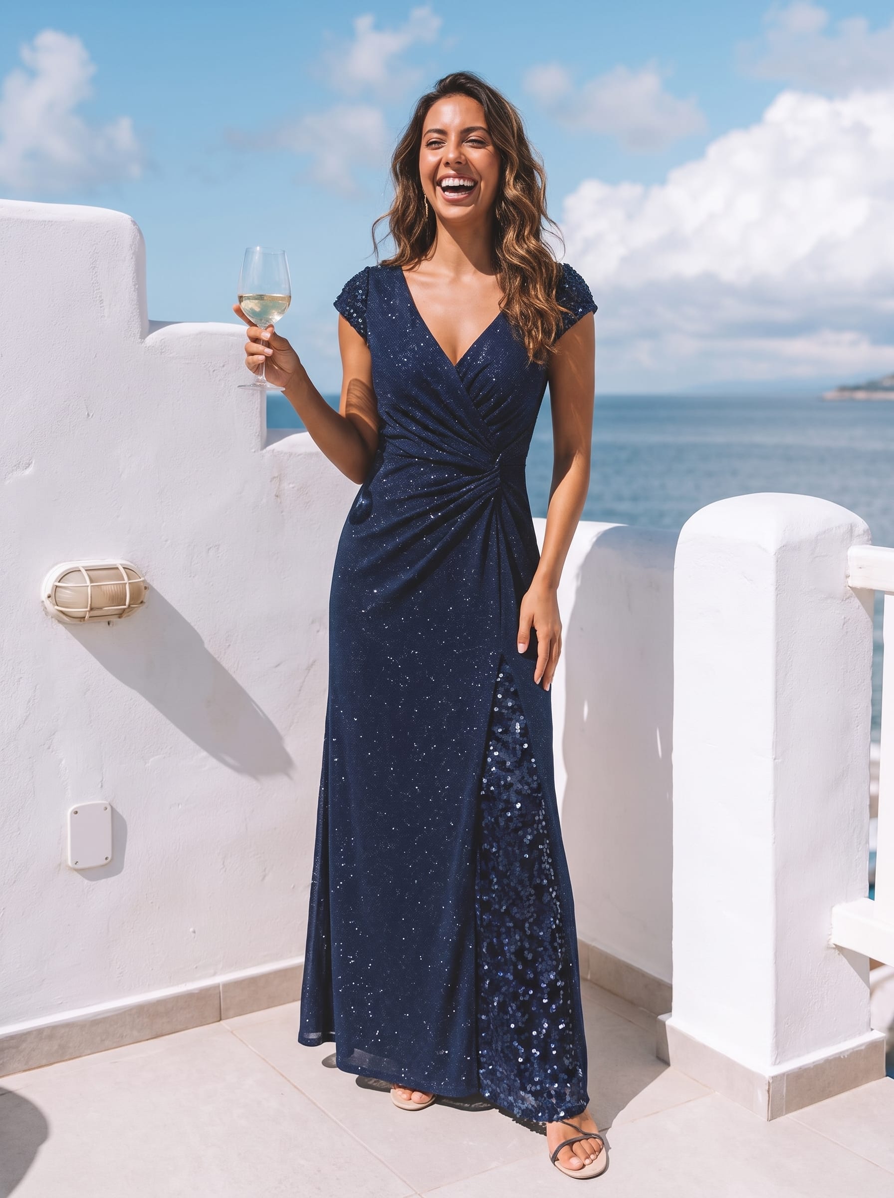 Knotted Knit Cap Sleeve Dress #color_Navy Blue
