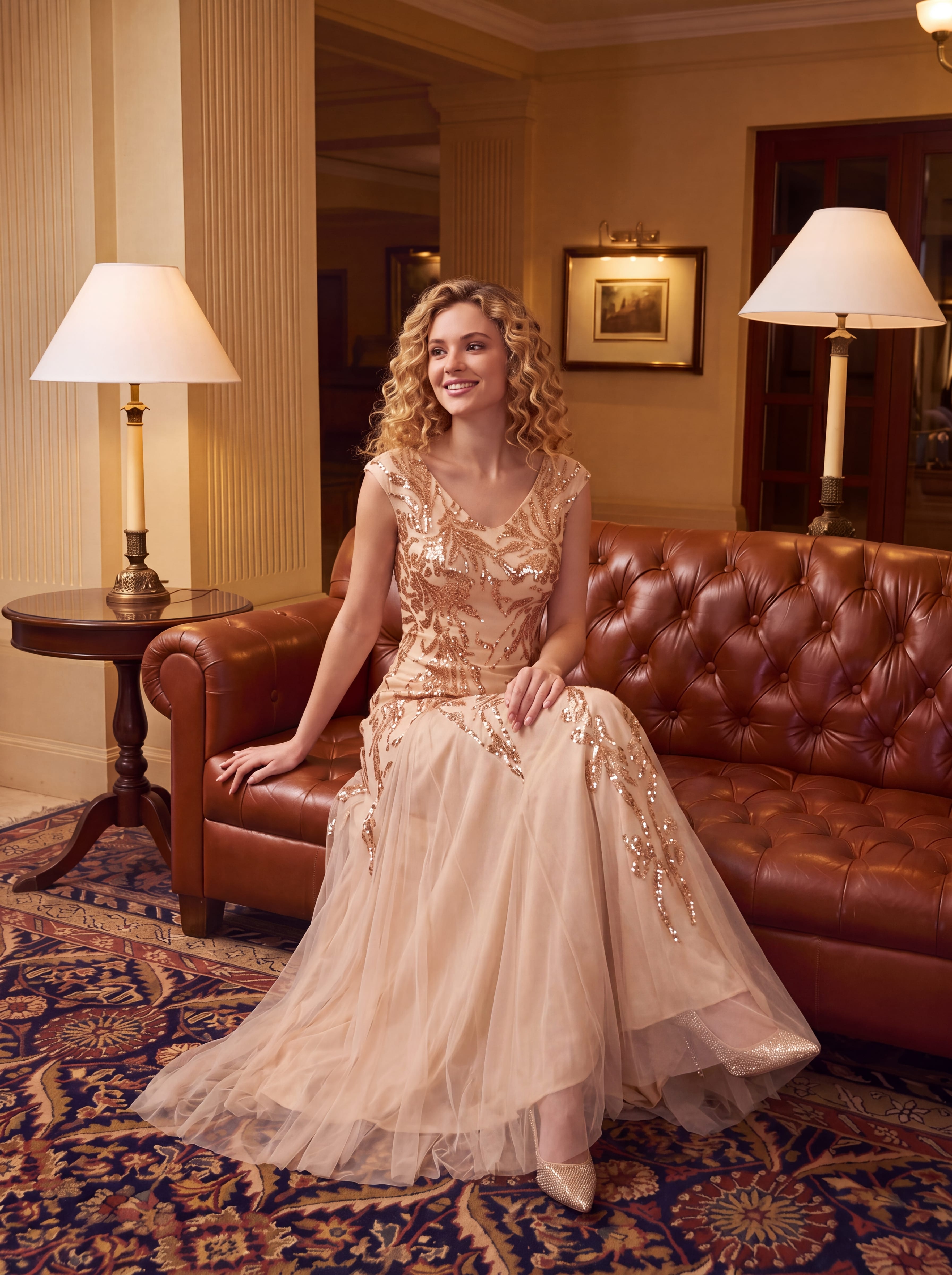 Embroidered Sequin Cap Sleeve Dress #color_Gold