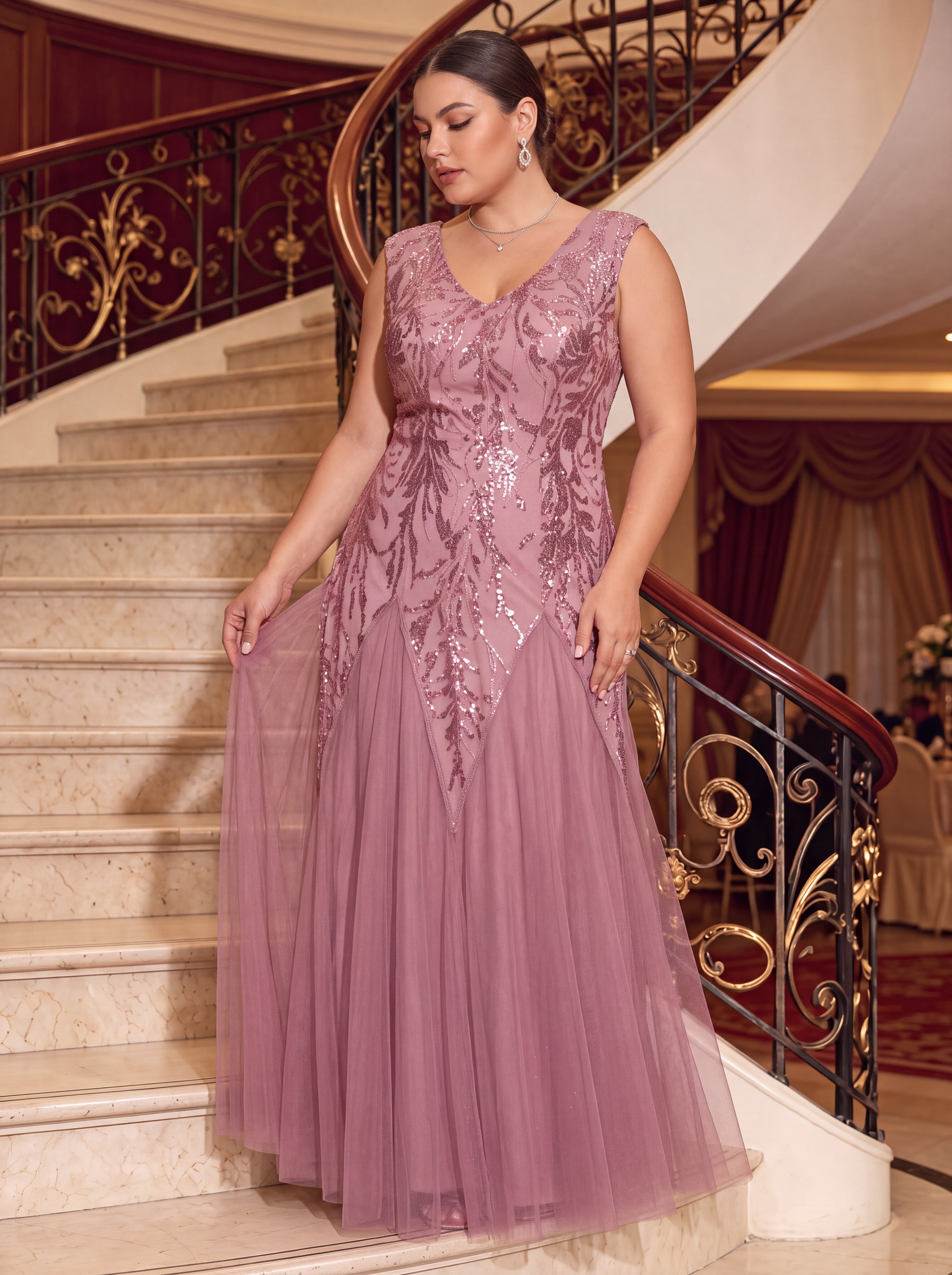 Embroidered Sequin Cap Sleeve Dress #color_Purple Orchid