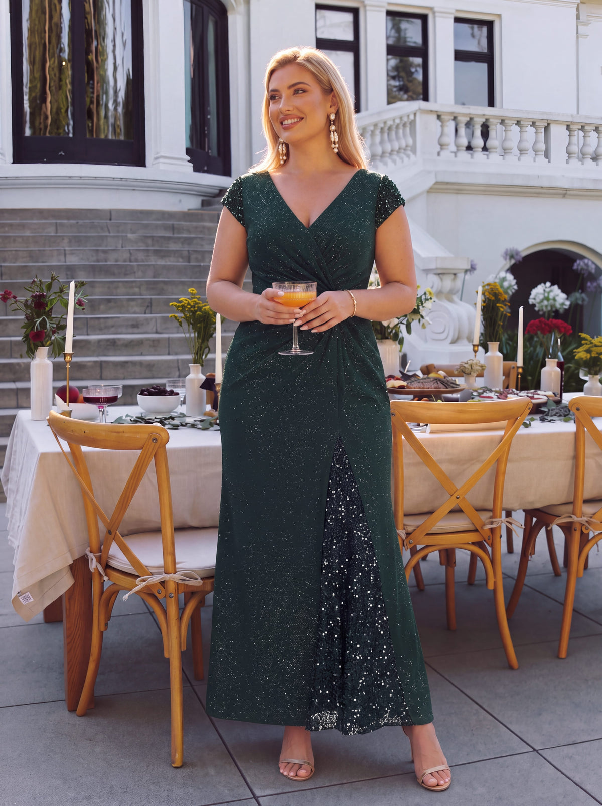 Knotted Knit Cap Sleeve Dress #color_Dark Green