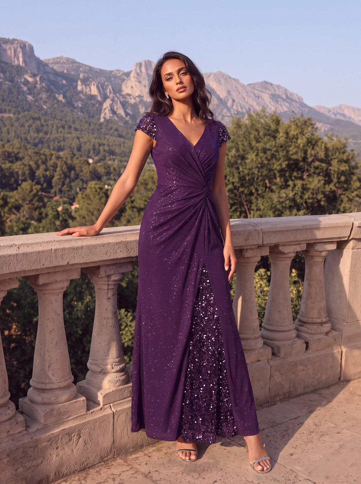 Knotted Knit Cap Sleeve Dress #color_Dark Purple