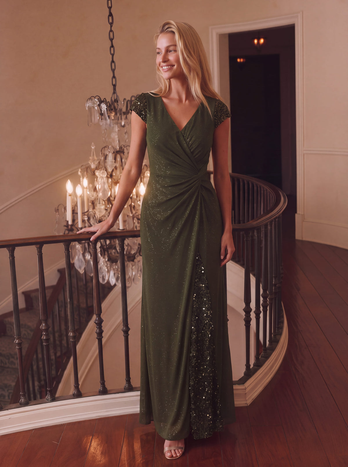 Knotted Knit Cap Sleeve Dress #color_Olive Green