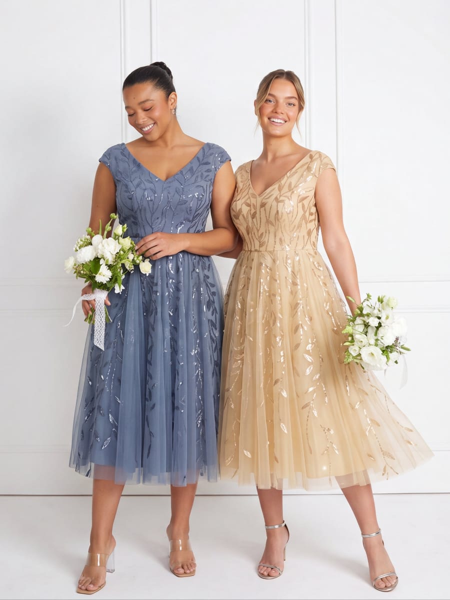 Sequin Cap Sleeve A-Line Dress